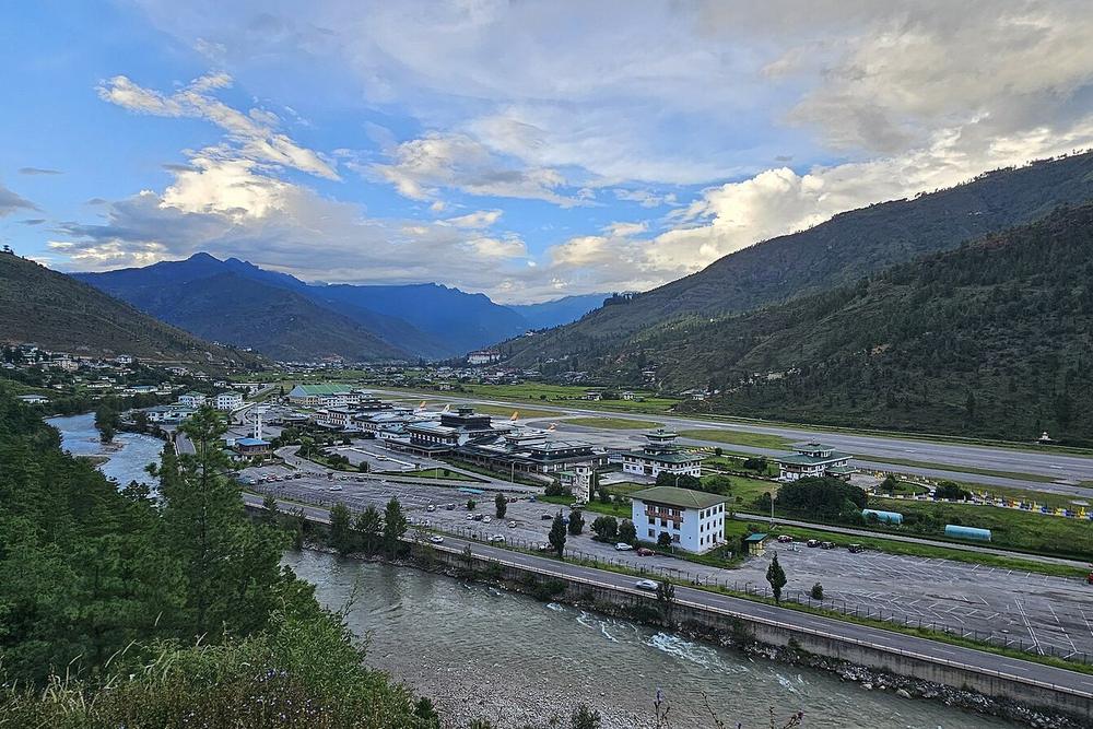 The Paro valley from the air on the approach to the runway The Paro valley from the air on the approach to the runway
