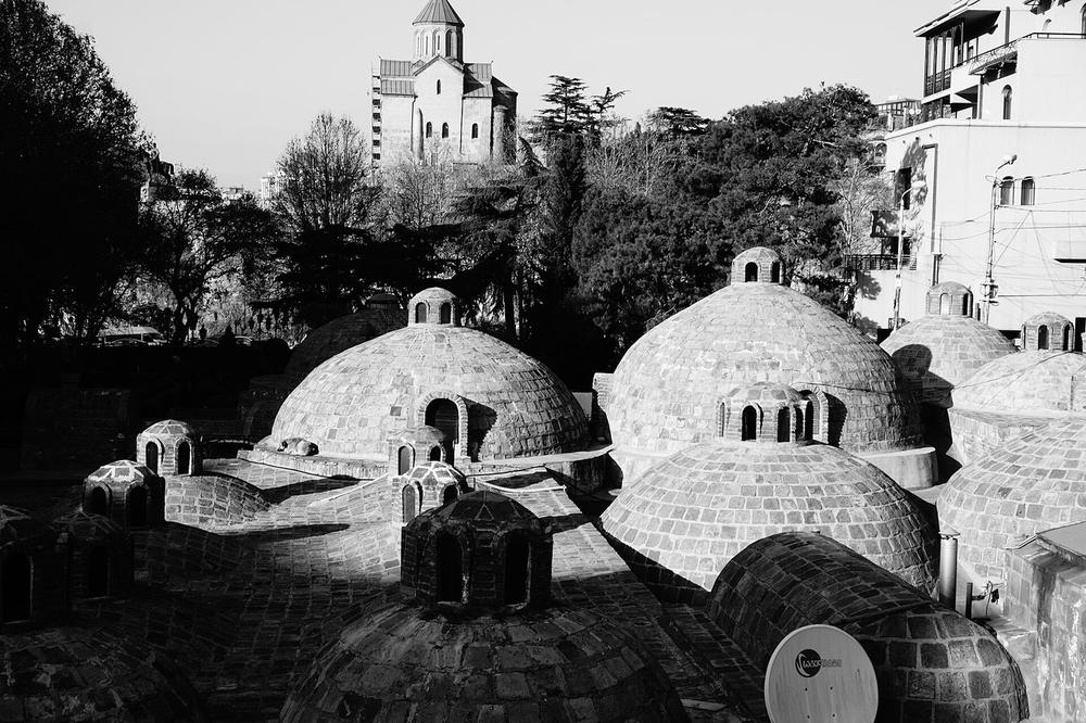 Balconied houses above the sulphur bath domes in old Tbilisi Balconied houses above the sulphur bath domes in old Tbilisi