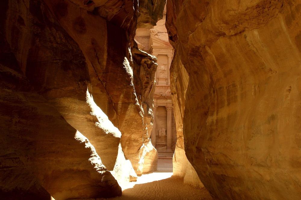 The Treasury seen through the narrow end of the Siq at Petra The Treasury seen through the narrow end of the Siq at Petra