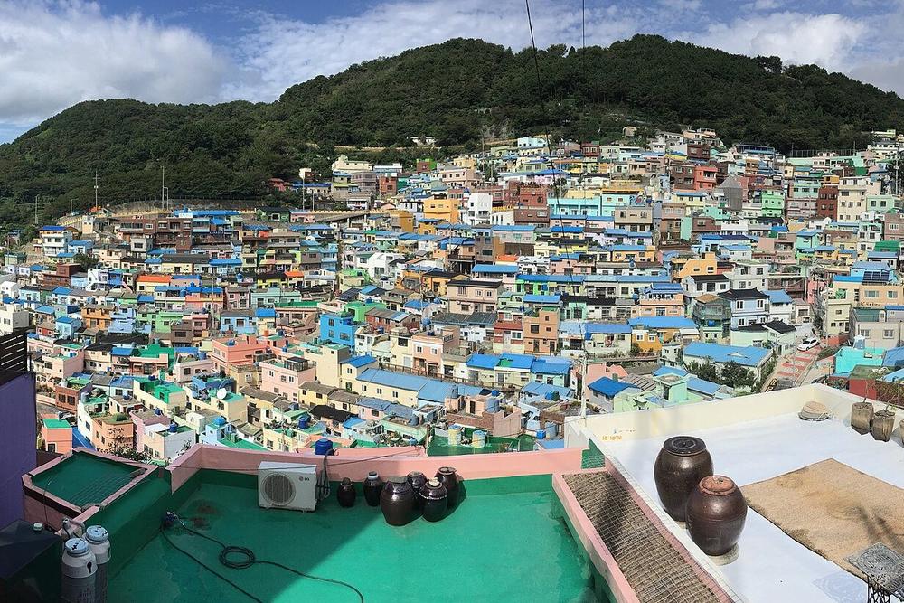 Painted houses stacked on the hillside at Gamcheon, Busan Painted houses stacked on the hillside at Gamcheon, Busan