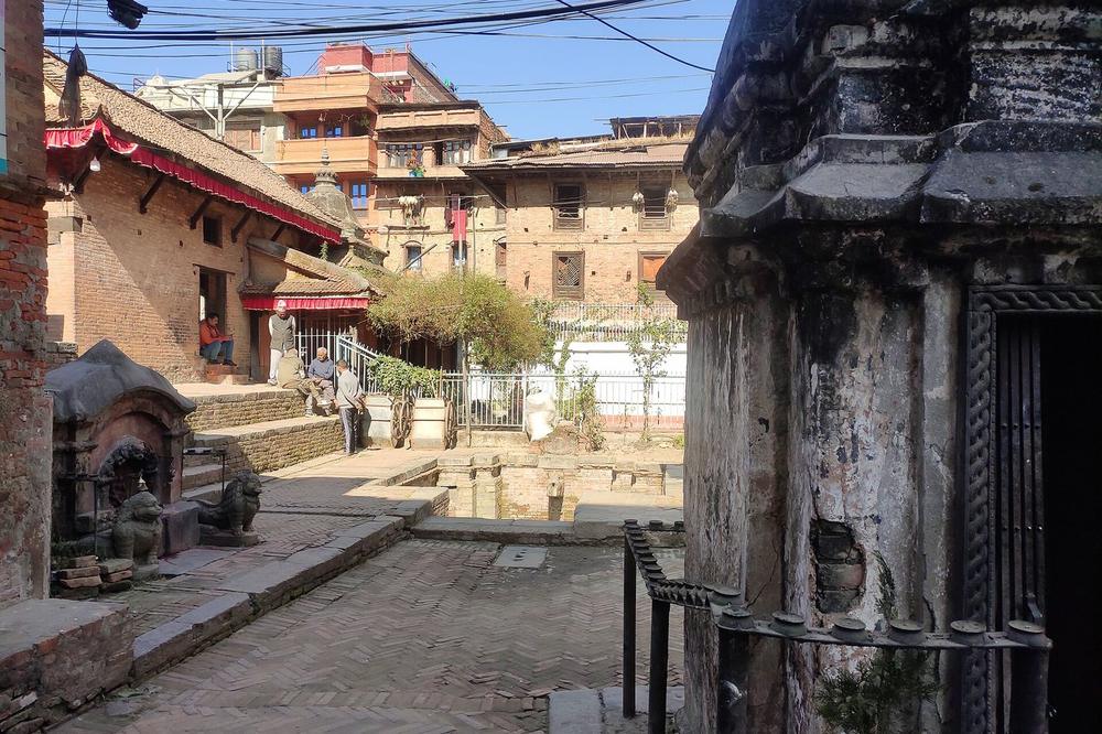 Potters' square in Bhaktapur with pots drying in the sun Potters' square in Bhaktapur with pots drying in the sun