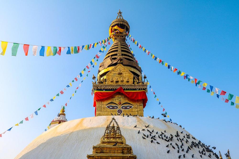 The stupa and painted eyes at Swayambhunath above the Kathmandu valley The stupa and painted eyes at Swayambhunath above the Kathmandu valley