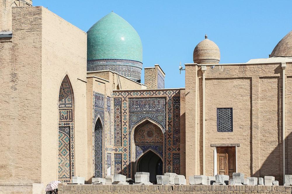 Tiled tomb facades facing one another along the burial lane at Shah-i-Zinda Tiled tomb facades facing one another along the burial lane at Shah-i-Zinda