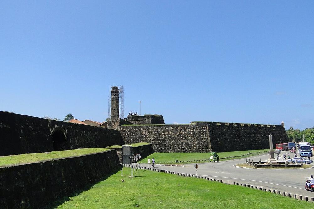 The ramparts of Galle fort above the sea in late light The ramparts of Galle fort above the sea in late light