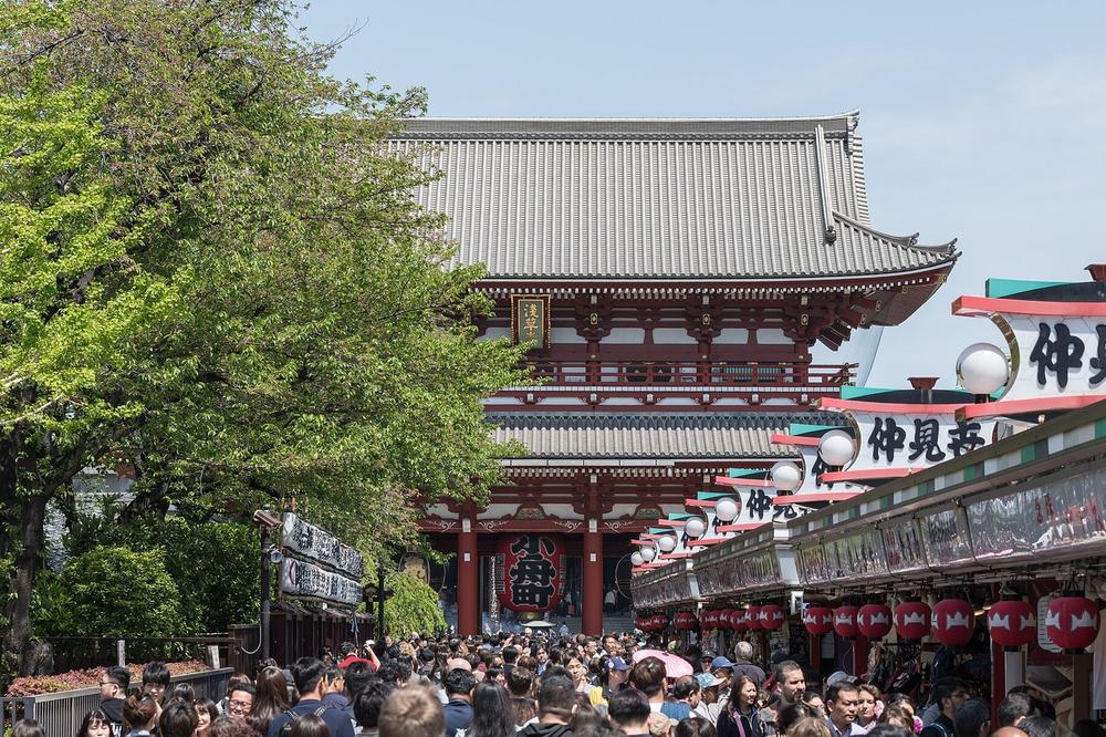 A shrine approach lined with small shops early in the morning A shrine approach lined with small shops early in the morning