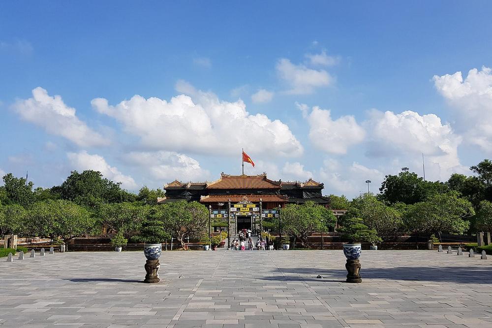 Tiled roofs and a walled courtyard in the imperial citadel at Hue Tiled roofs and a walled courtyard in the imperial citadel at Hue